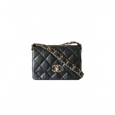 CHANEL MASTER 23K WIDE SHOULDER STRAP CHAIN COWHIDE HOBO BAG BLACK AS4423 (20*15*5cm)